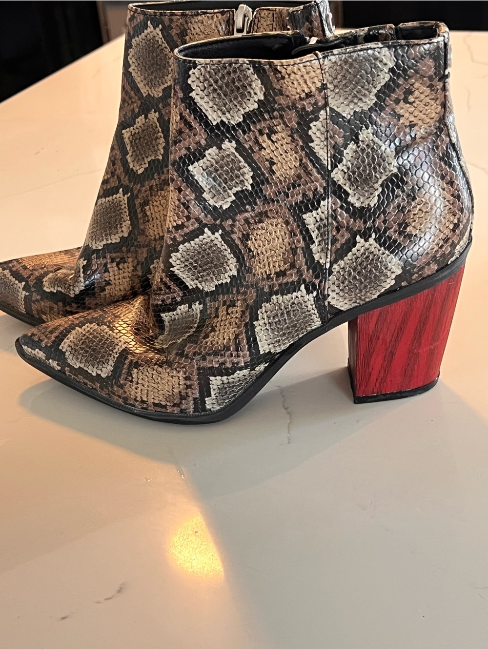 Circus by Sam Edelman Snake-Print Ankle Boots with Red Block Heel